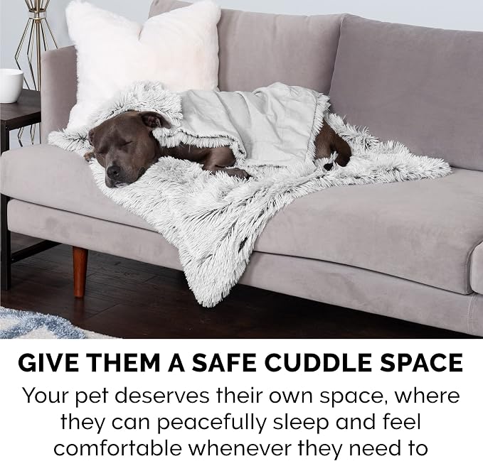 Furhaven Waterproof Throw Blanket for Dogs & Indoor Cats, Reversible Protective Pet Blanket, Small, Long Faux Fur & Velvet, Mist Gray
