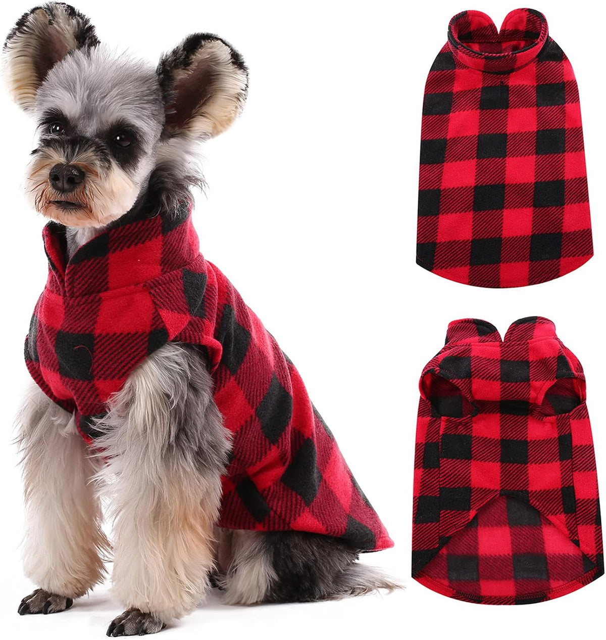 Kuoser Dog Fleece Vest,Warm Plaid Dog Sweater with Leash Hole,Soft Turtleneck Winter Pet Jacket Dogs Coat Pullover Clothes for Small Medium Dogs Cats,Spring Fall Cold Weather Christmas Outfit,Red XS
