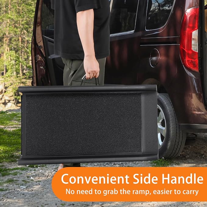 62 Inches Folding Dog Ramp for Cars Trucks SUVs Portable Pet Ramps for Large Dogs Non-Slip Stairs Step Ladder with Raised Siderails, Black
