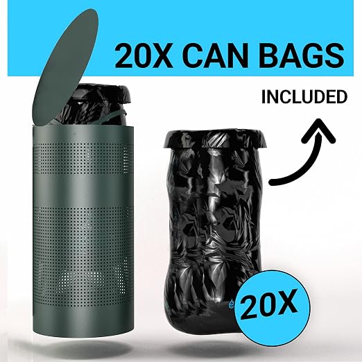 EMMA + OLIVER 11.5 Gallon Stainless Steel Outdoor Trash Can with | Freestanding or Mountable Design, 20 Trash Bags Included, Green