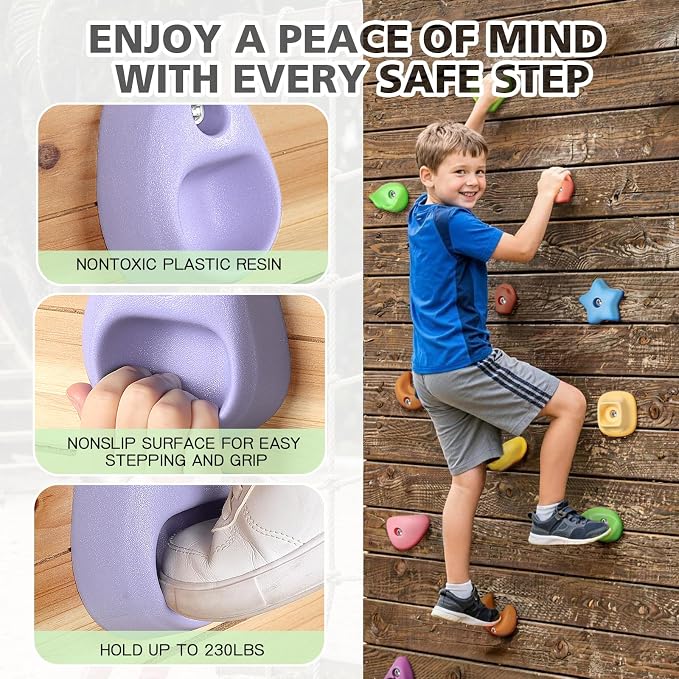 TOPNEW Climbing Holds for Kids, Rock Wall Holds with Hardware - Climbing Rocks for Indoor Outdoor Playground Climbing Wall (24 Pcs)