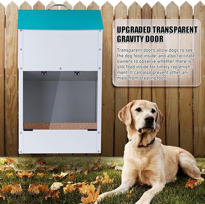 50 Lbs Automatic Dog Feeder for Large Dogs, Dog Food Dispenser | Galvanized Gravity Pet Feeder with Clear Gravity Door, for Large Breeds & Multiple Dogs, Indoor & Outdoor Use, Wall Mountable