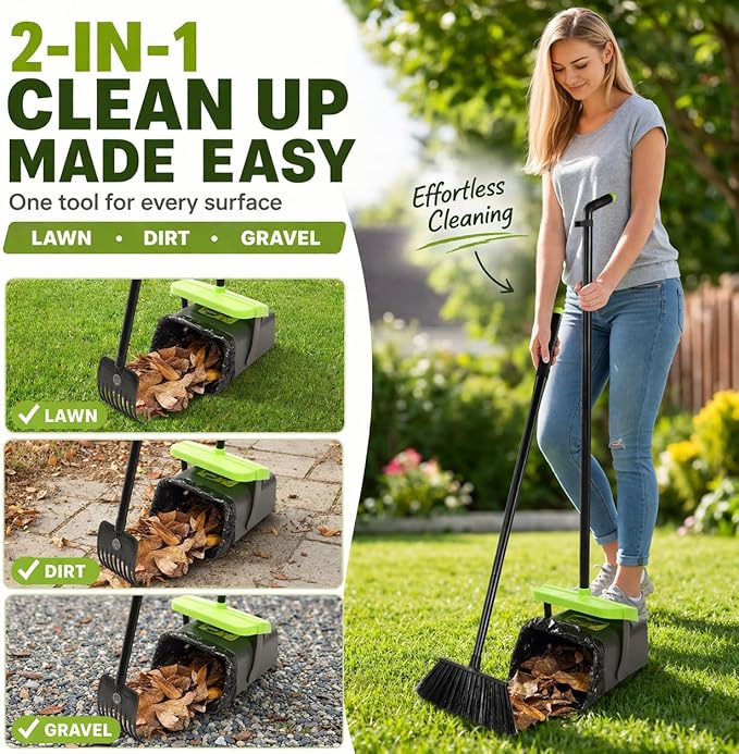 Pooper Scooper Swivel Bin & Rake Kit with 35 Bags – 46" Long Handle Heavy Duty Dog Poop Scooper with Bag Attachment, Yard Pet Waste Cleanup Tool for Large Medium Small Dogs