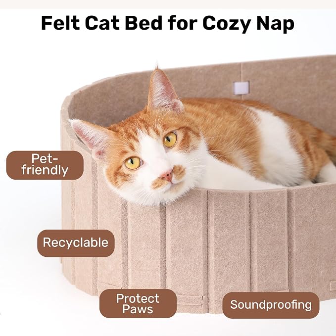 FUKUMARU Cat Scratcher, 24 Inch Sofa Shape Cat Scratching Bed Couch Indoor | Oval Felt Cat Scratcher Bed with Reversible Detachable Cat Scratching Boards, Round Cats Scratch Pads Refill, Beige