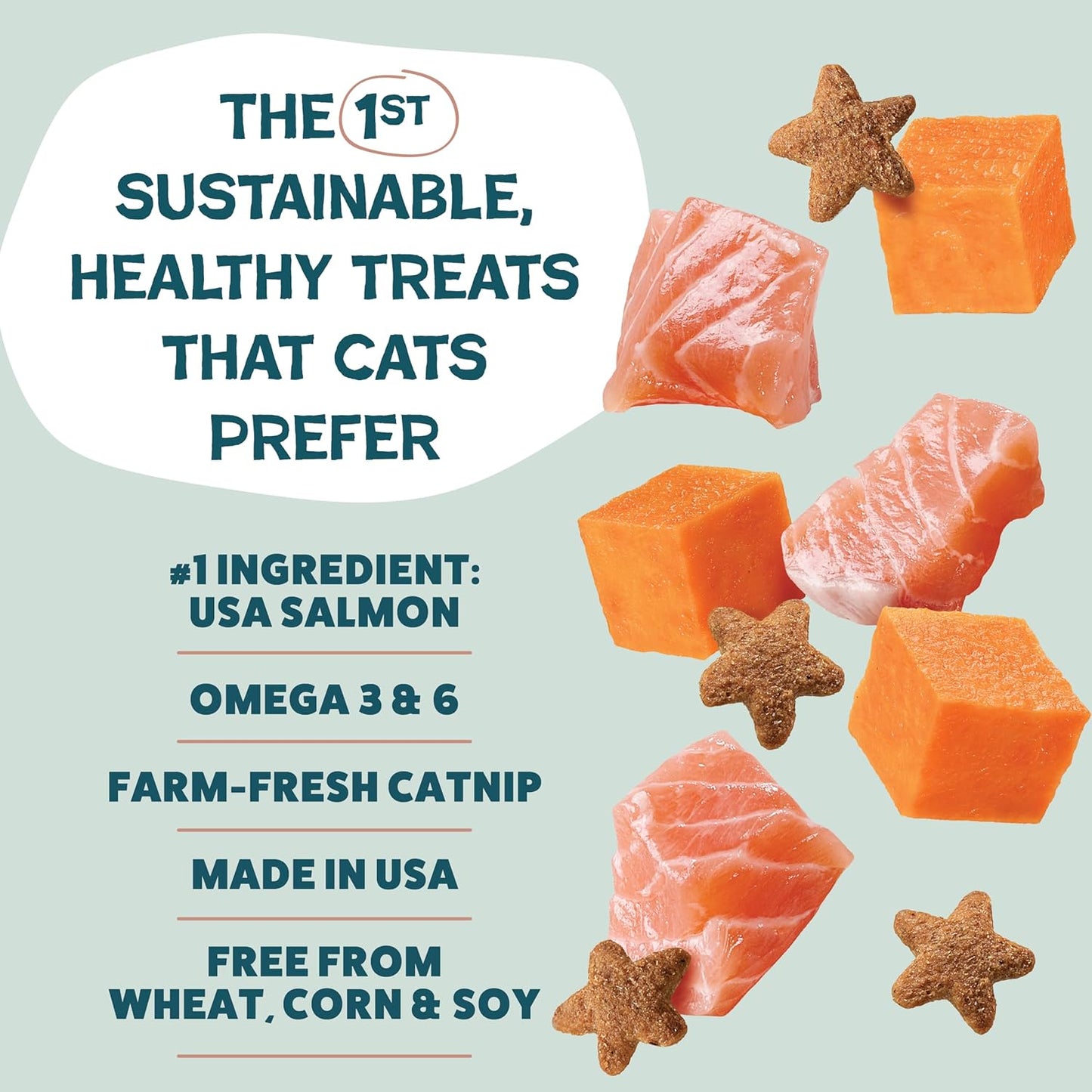 Shameless Pets Crunchy Cat Treats - Kitty Treats for Cats with Skin & Coat Support, Natural Ingredients Kitten Treats with Real Salmon, Healthy Flavored Feline Snacks - Yam Good Salmon, 1-Pk