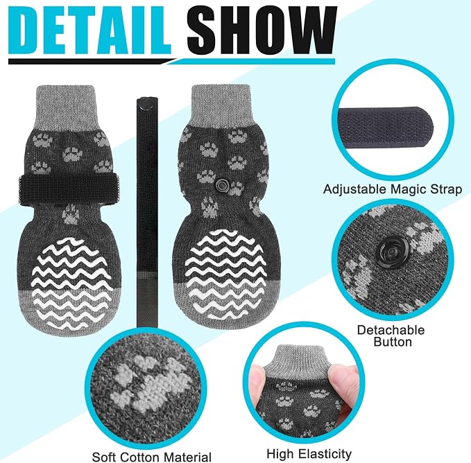 EXPAWLORER Anti Slip Dog Socks to Prevent Licking Paws, Dog Shoes for Hot Pavement, Dog Booties for Small Medium Large Senior Dogs, Traction Control Boots & Paw Protectors for Hardwood Floors