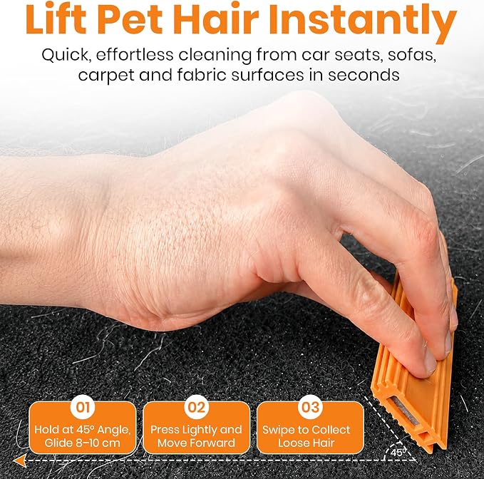 Pro Pet Hair Remover 4.3” – Dog & Cat Hair Remover for Car, Couch, Carpet, Bed & Furniture – Reusable Dual-Blade Pet Hair Scraper for Auto Detailing, Home & Upholstery