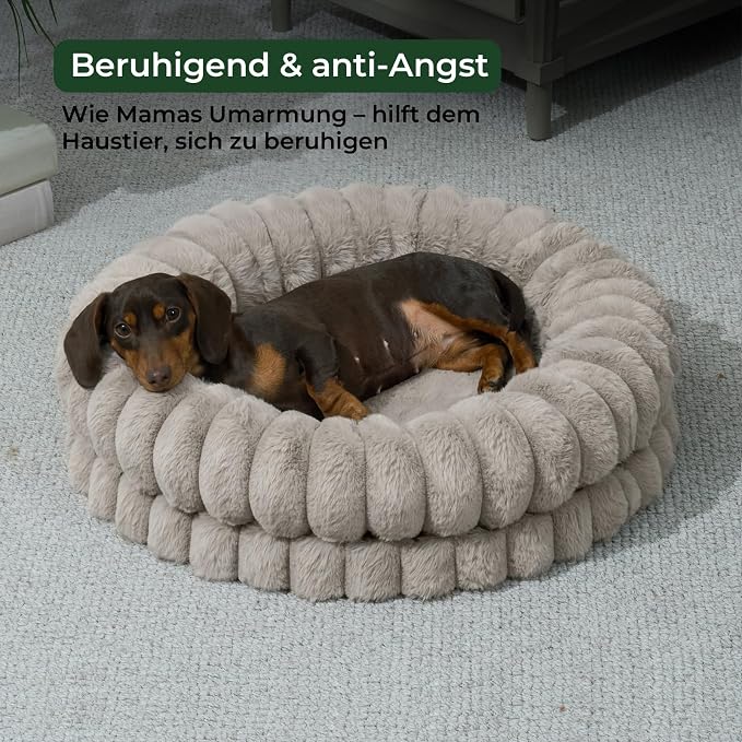 BALANCE Luxury Donut Dog Bed, 24 Inches Round Dog Beds for Small Dogs Washable, Orthopedic Calming Pet Bed for Puppy and Cats with Anti-Slip Bottom (Oatmeal)