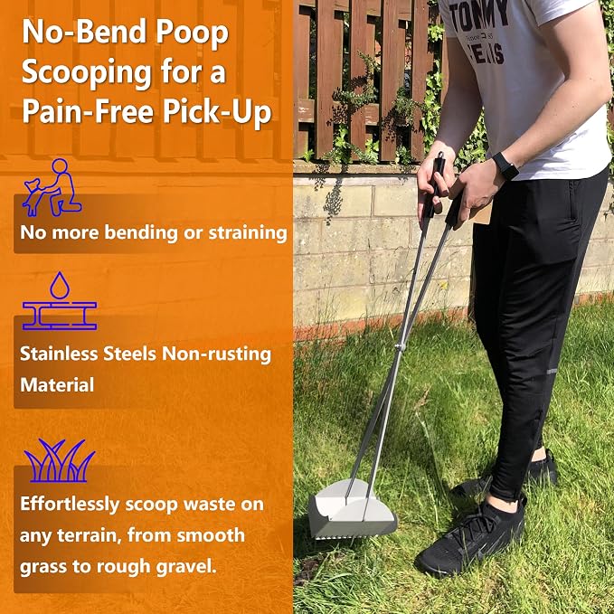 Heavy Duty Pooper Scooper 38" Stainless Steel Long Handle Dog Pooper Scooper with Teeth for Large Dogs Outdoor Pet Waste Removal Shovel Waste Pick-up Yard & Grass Use Leaves Cleaning | Dog Pooper Scooper with Teeth for Large Dogs Outdoor Pet Waste Remo...