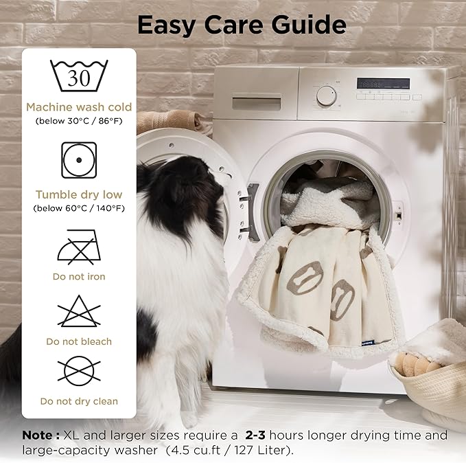 Bedsure Waterproof Dog Blankets for Large Dogs - Soft Print Sherpa Fleece Pet Cat Blanket Washable for Couch Protection, Cozy Plush Reversible Throw Furniture Protector, 40"X50", Beige
