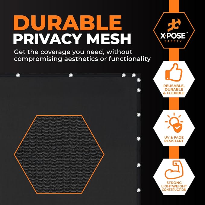 Xpose Safety Privacy Fence Screen 6’ x 50’ – Heavy Duty Black Mesh with 90% Visibility Block, UV Protection – Includes Cable Ties – for Garden, Yard, Nursery, Kennel, Dog Run, Greenhouse