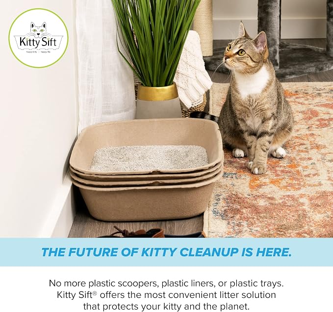 Kitty Sift (Set of 2 Litter Boxes & 1 Sifting Liner) Disposable Sifting Cat Litter Box Jumbo, 3 Count, Durable and Portable for Travel with Odor Control
