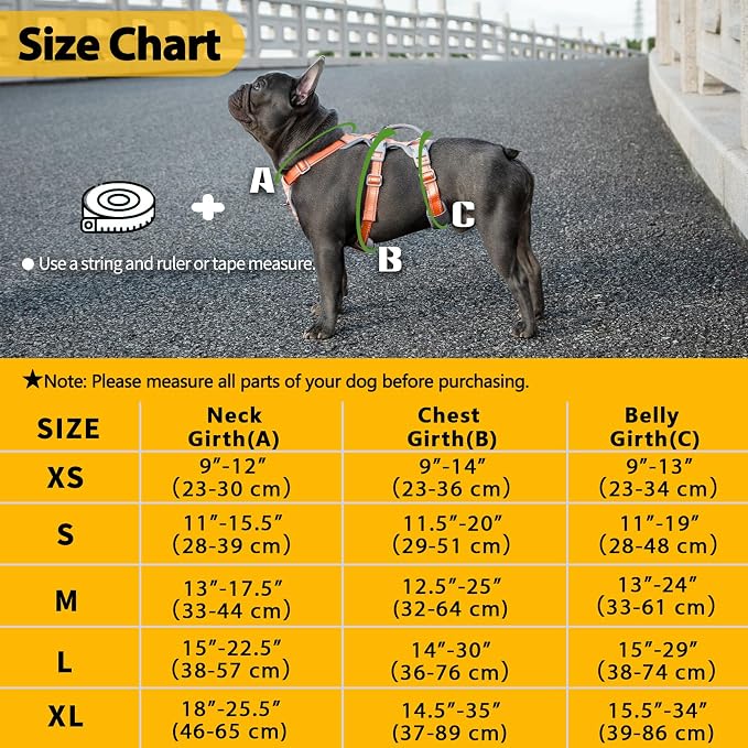 No Escape Dog Harness, Escape Proof Harness, Fully Reflective Harness with Padded Handle, Breathable,Durable, Adjustable Vest for Medium Dogs Walking, Training, and Running Gear (Orange,M)