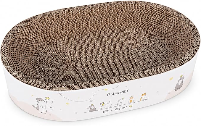 PatiencET 2-in-1 Oval Cat Scratcher Bed, Cardboard Lounger Scratch Bowl | Pad for Indoor Cats and Kittens, Corrugated Kitty Scratching Board, Durable Furniture Protector