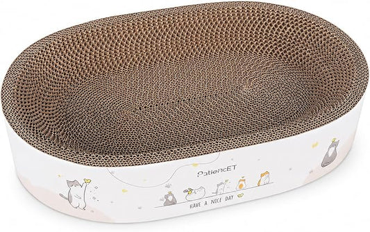 PatiencET 2-in-1 Oval Cat Scratcher Bed, Cardboard Lounger Scratch Bowl | Pad for Indoor Cats and Kittens, Corrugated Kitty Scratching Board, Durable Furniture Protector