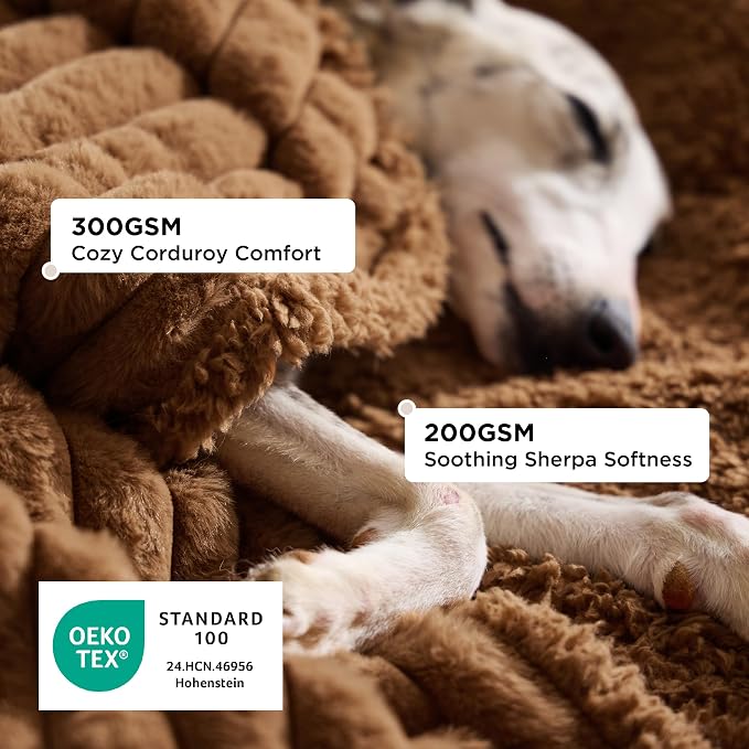 Bedsure ComfyFleece™ Waterproof Dog Blankets for Medium Dogs 30"x40" | Soft Plush Puppy Cat Blanket, Washable Corduroy Fleece,Cozy Calming Reversible Furniture Protector for Pet, Camel Brown