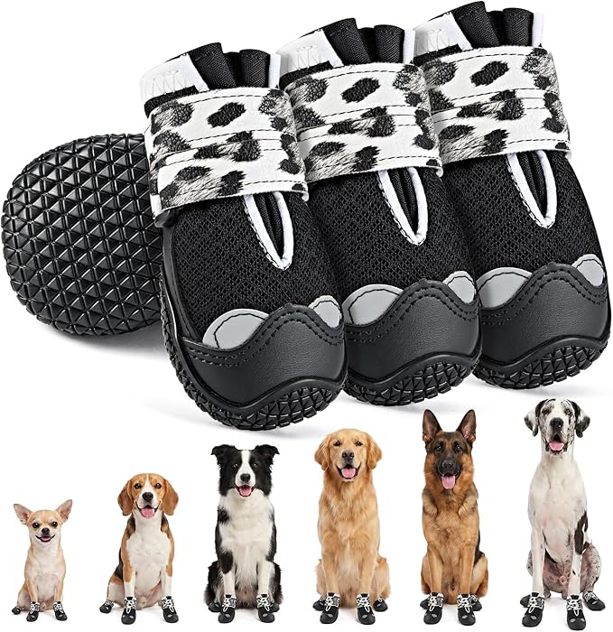 SlowTon Dog Shoes for Large Small Medium Dogs - Breathable Dog Boots for Summer Hot Pavement, Paw Protector for Outdoor Walking Winter Snow, Anti-Slip Rubber Dog Booties for Hardwood Floor (LP B, 6)