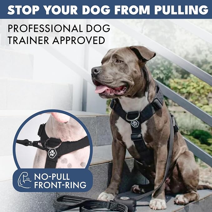 Spark Paws Comfort Control No Pull Dog Harness - Heavy Duty Front Clip | Safety Tested for Strong Breeds, w/ Metal Buckle & Top Handle – Padded Y-Straps Redirect Pulling. Solo or Matching Leash Set
