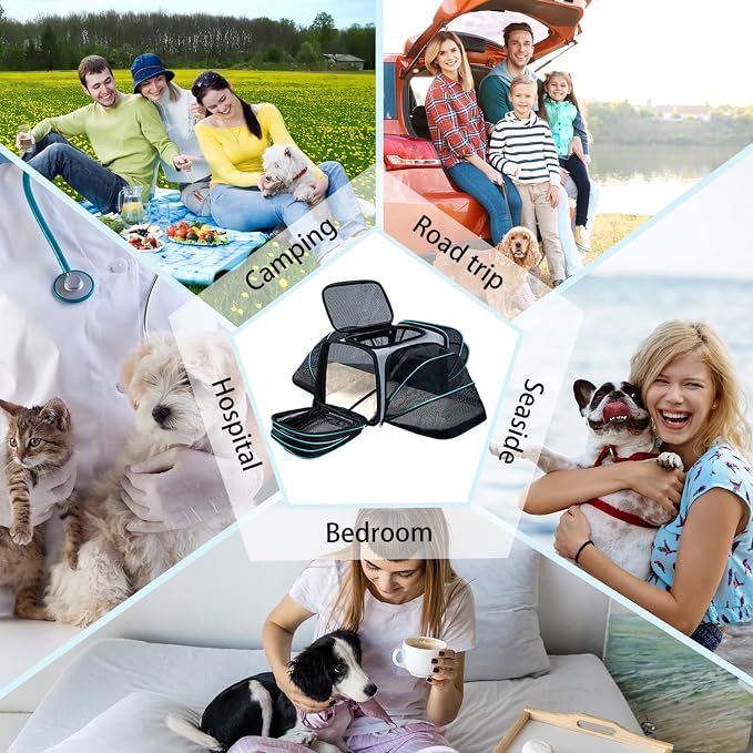 Cat/Dog Airline Approved Expandable Pet Carrier for Small Pets - Removable Pad, Pockets, TSA Compliant