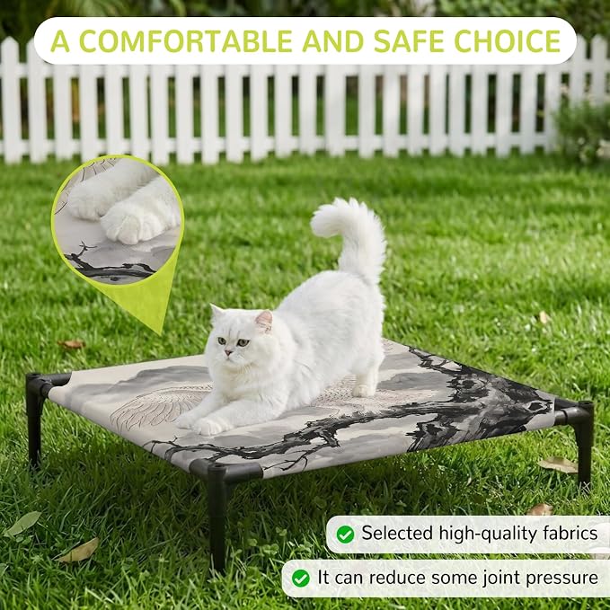 Outdoor Elevated Dog Bed for Small Dogs, Cute Eagle Breathable Cooling Raised Dog Cot for Indoor/Outdoor, Natural Mountain Tree Branches Animals Rustic Waterproof Elevated Pet Beds, S 20 x 20 in