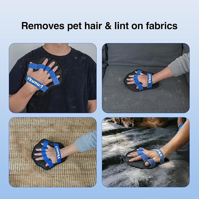 Vknund Pet Hair Removal Glove for Dogs & Cats, Electrostatic Pet Hair Remover Glove for Couch, Clothes, Carpet, and Car Seats, Reusable Magic Brush Pet Hair