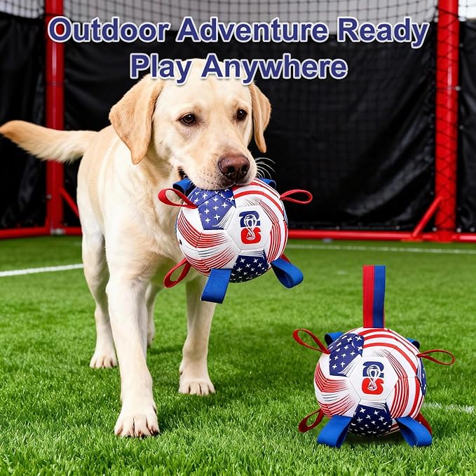 Dog Toys Balls, Dog Soccer Ball with Straps, Dog Birthday Gifts, Durable Balls for Small Medium Pet, Puppy Outdoor Toy, Pet Training Soccer Ball, 2026 World Cup Soccer (6 Inch)