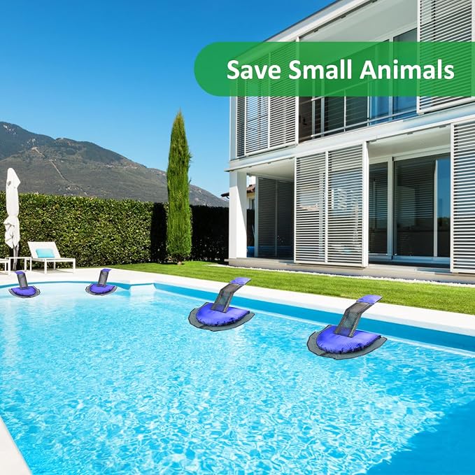 4Pack Animal Saving Escape Ramp For Pools And Spas, Frog and Animals Saver for the Pool, Critter Escape Device for Small Animals Entering the Pool, Floating Ramp Rescues with Inflator (4PCS-Dark Blue)