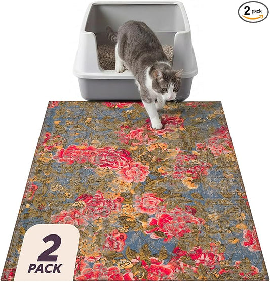 Lovewag Cat Litter Mat, Litter Box Mat, Heirloom Rose, 36x48, 2 Pack | Washable litter mat cover, kitty litter mat & cat mat for litter box, litter trapping mat, prevents tracking, multi-cat