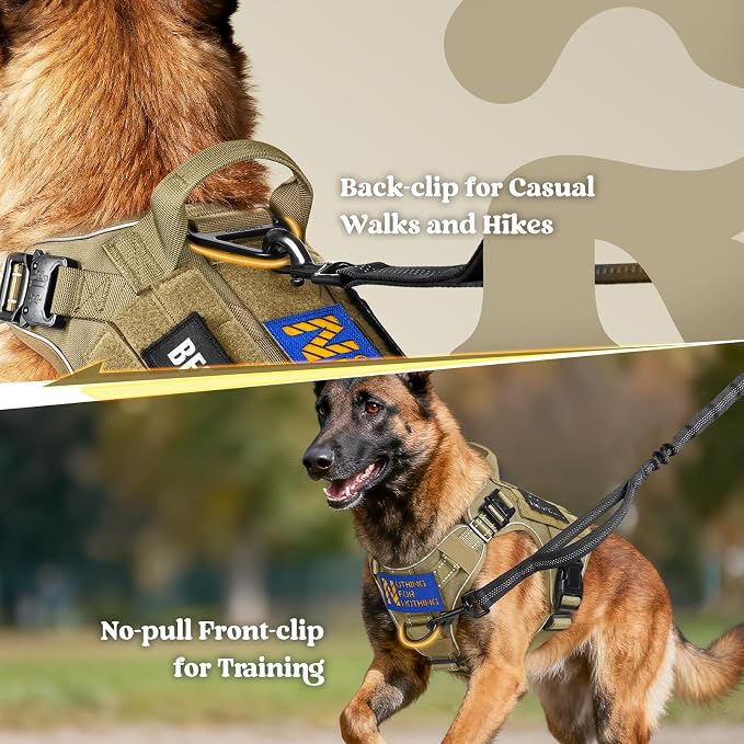 rabbitgoo Tactical Dog Harness for Large, Heavy Duty Military No Pull Vest | Sturdy Metal Buckles, 5 Adjustments, Molle System, Powerful Pullers for Training, Hunting, Outdoor, Brown Reflex, Large