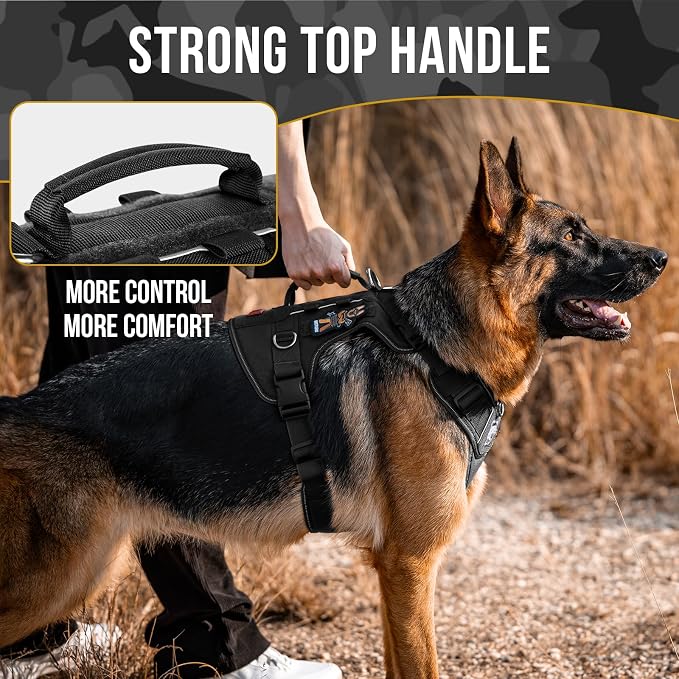 OneTigris No-Pull Tactical Dog Harness Reflective Vest for Medium Dogs | Military-grade 1000D Nylon Easy Control Vest – Adjustable Dog Harness with Hook & Loop Panels for Walking, Hiking, Training