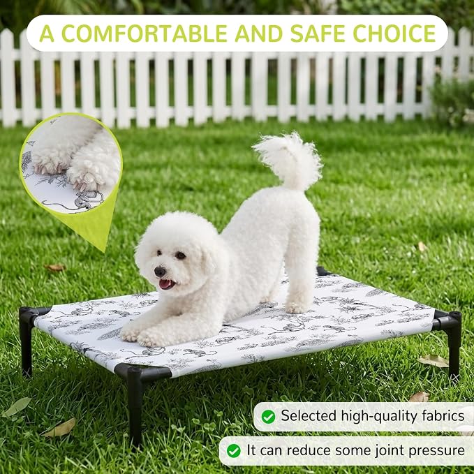 Outdoor Elevated Dog Bed for Large Dogs, Farmhouse Monkey Breathable Cooling Raised Dog Cot for Indoor/Outdoor, Vintage Plants Rustic Turtles Peacock Waterproof Elevated Pet Beds, L 28 x 22 in