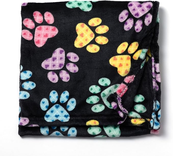 Pet Dog Cat Blanket Ultra Soft Cozy Fleece Paw Print Design Machine Washable Durable for Crates Beds Sofas Travel (Argyle Paws, Large)