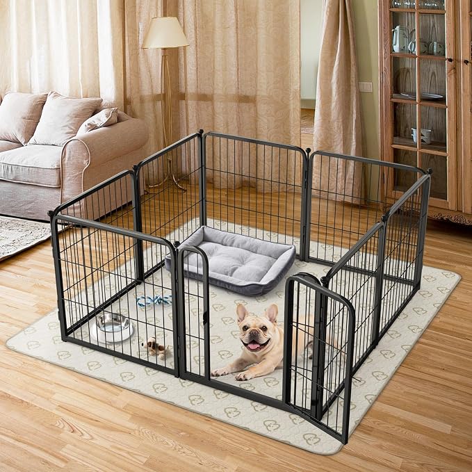 FXW Homeplus Indoor Dog Playpen with Washable Pee Pad, 24" H, 8 Panels | Calm Indoor Play Area, Super Absorbent Pad for Easy Cleanup, for Puppies & Small Dogs, Patented