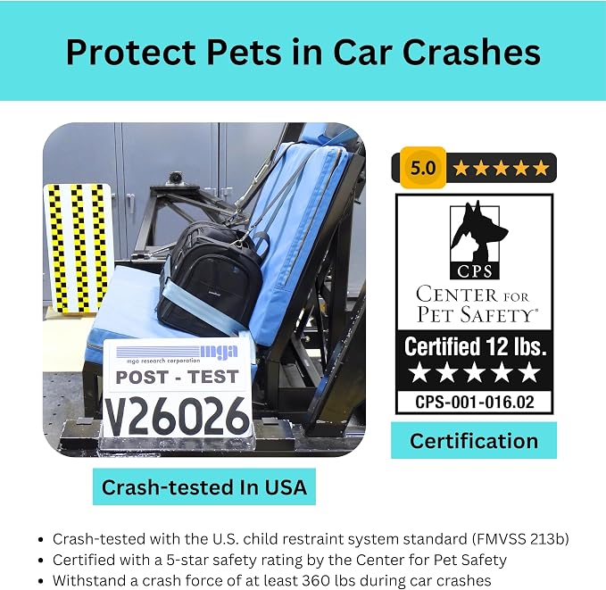 Crash-Tested Expandable Cat Carrier & Small Dog Car Seat - CPS Certified for Crash Protection & Safe Pet Travel.