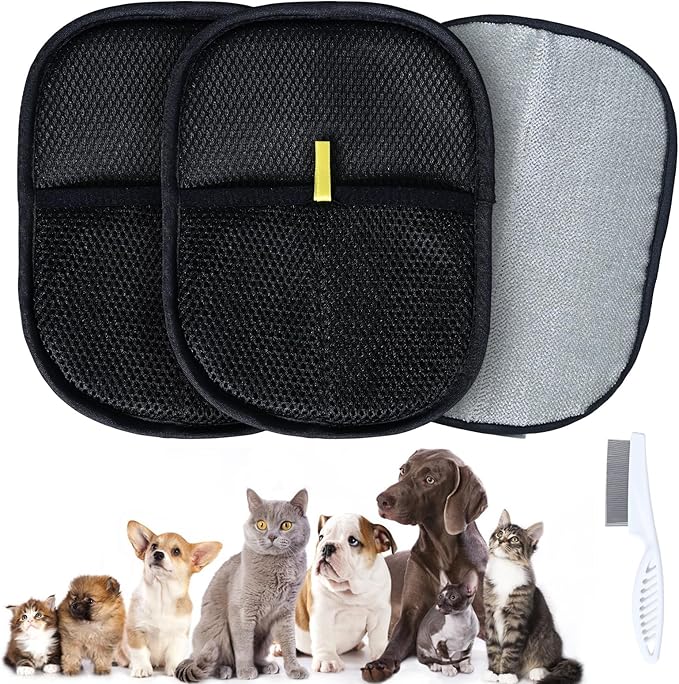 TZKGZP Pet Hair Removal Gloves, Electrostatic Pet Hair Grooming Gloves for Dog & Cat, Reusable for Carpet, Clothing,Furniture,Clothing, Couch,Bed,Curtain-3 PCS