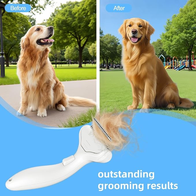 Undercoat Rake for Dogs & Cats, Deshedding Brush for Long haired Pets,Dog Brush for Shedding with Release Button,Best Cat Undercoat Brush&Deshedding Tool for Grooming (Off-White)
