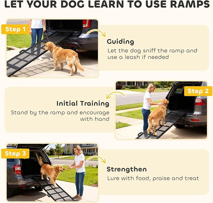 PawHut Dog Ramp for Car 75" x 20" Large Folding Pet Ramp for Large Dogs | Non-Slip Surface, Extra Long Wide, Portable Pet Stairs, SUVs Trucks Beds