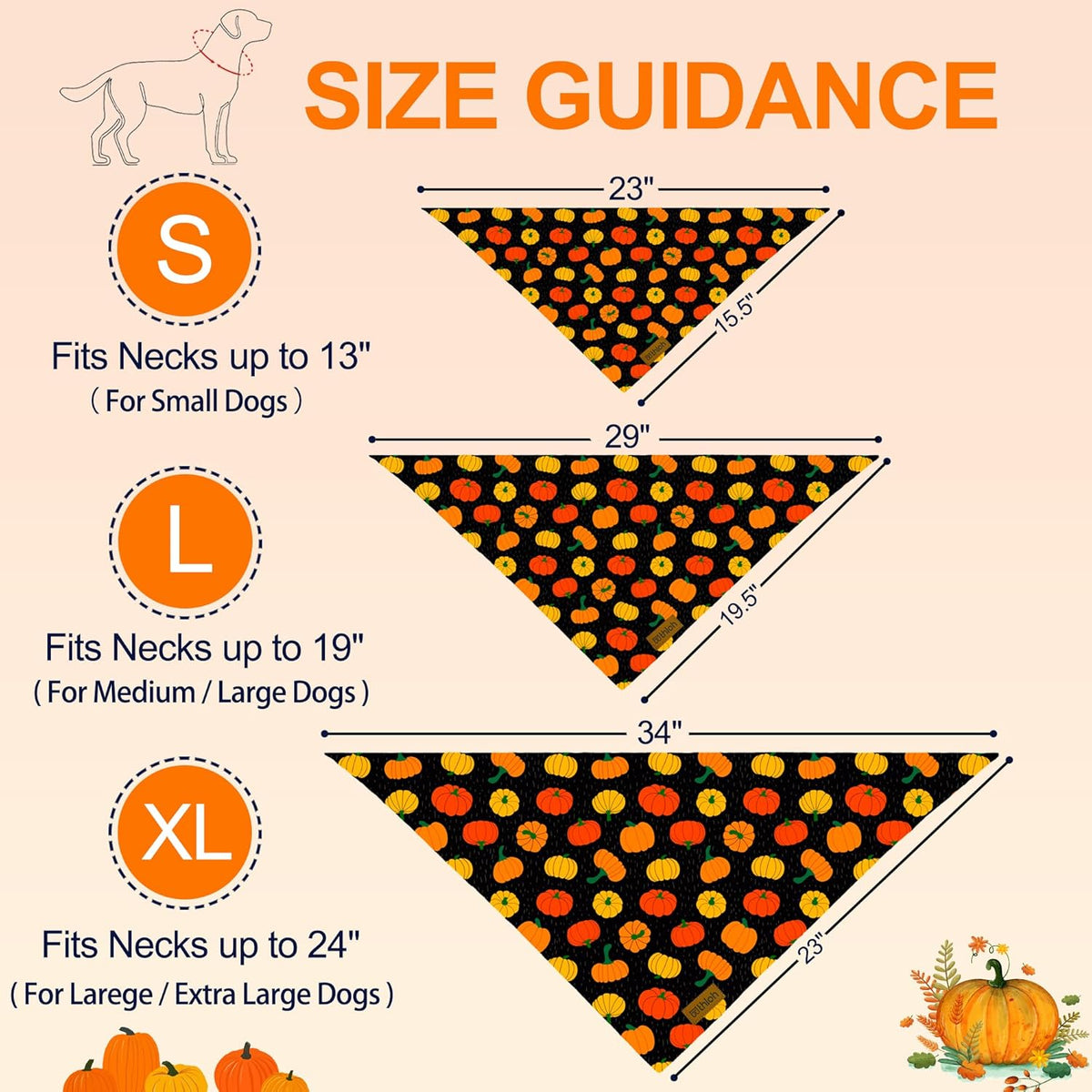 Fall Dog Bandanas - 2 Pack Halloween Thanksgiving Dog Bandana | Reversible Pumpkin and Leaf Pet Scarf for Boy & Girl | Premium Fabric | Holiday Bandana for Large and Extra Large Dogs (X-Large)
