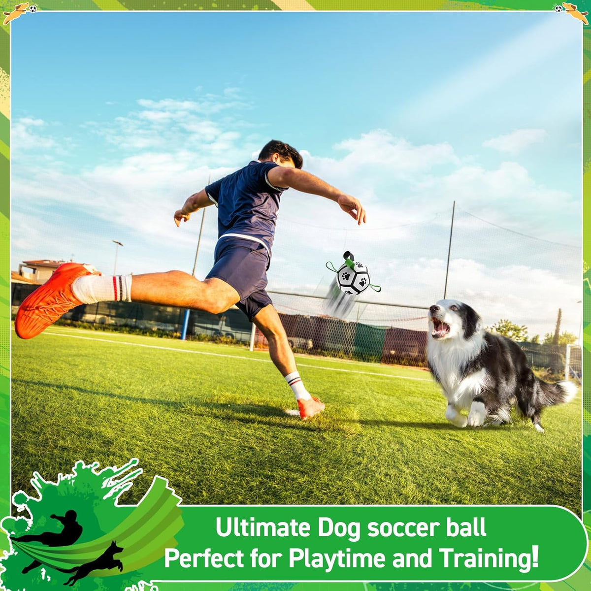 QDAN Dog Toys Balls with Bell Inside, Squeaky Dog Balls for Tug of War, Puppy Birthday Gifts, Dog Water Toys, Ball for Small Dogs(Black Green, 5 inch)
