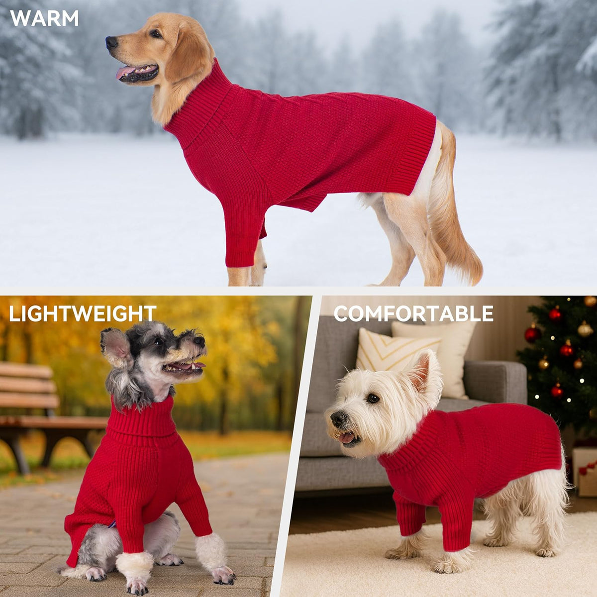 cyeollo Small Dog Sweater, Warm Turtleneck Sweaters for Small Girl, Knit Doggy Sweatshirt with Sleeves Fall Winter Pullover Cold Weather Dog Clothes for Indoor & Outdoor Wear, Red S