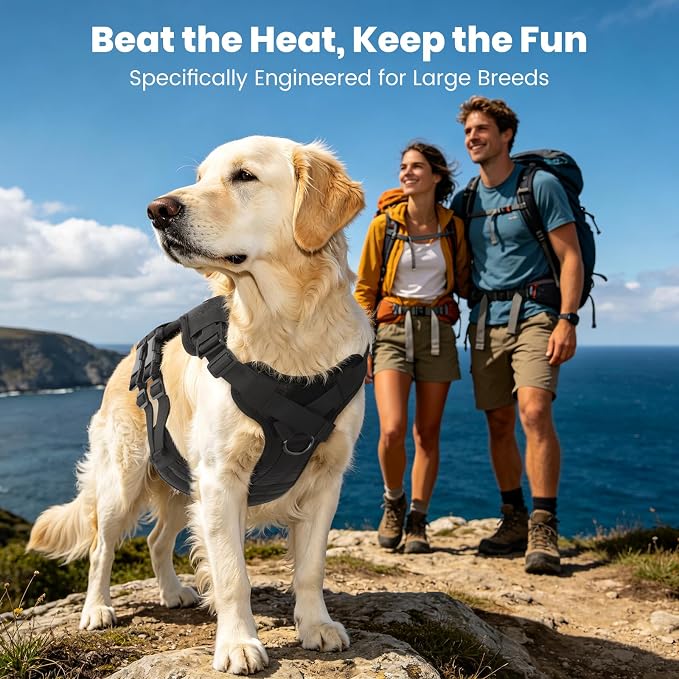 Dog Cooling Vest, Built-in Fan Tactical Harness for Outdoor Heat Relief | 3D Breathable Mesh, Continuous Cooling for Outdoor Activities, Fits Medium Large Dogs, 5V Power Bank Required (Not Included)