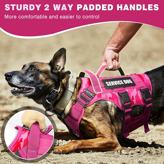 Service Dog Vest Harness for Medium Dog, Tactical Working MOLLE Vest with 10 Pet Patches, No Pull Heavy Duty Harness for Training Walking