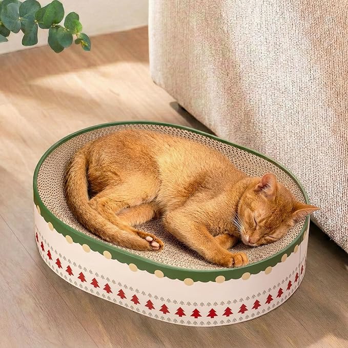 Conlun Oval Cat Scratcher Bed | Scratching Bowl Lounge for Kittens | Medium | Corrugated Cardboard Pad | Concave Shape | No Mess Enclosed Base | Serves as Couch Furniture Protector