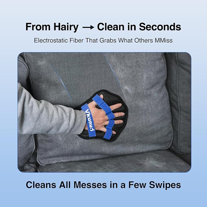 Vknund Pet Hair Removal Glove for Dogs & Cats, Electrostatic Pet Hair Remover Glove for Couch, Clothes, Carpet, and Car Seats, Reusable Magic Brush Pet Hair