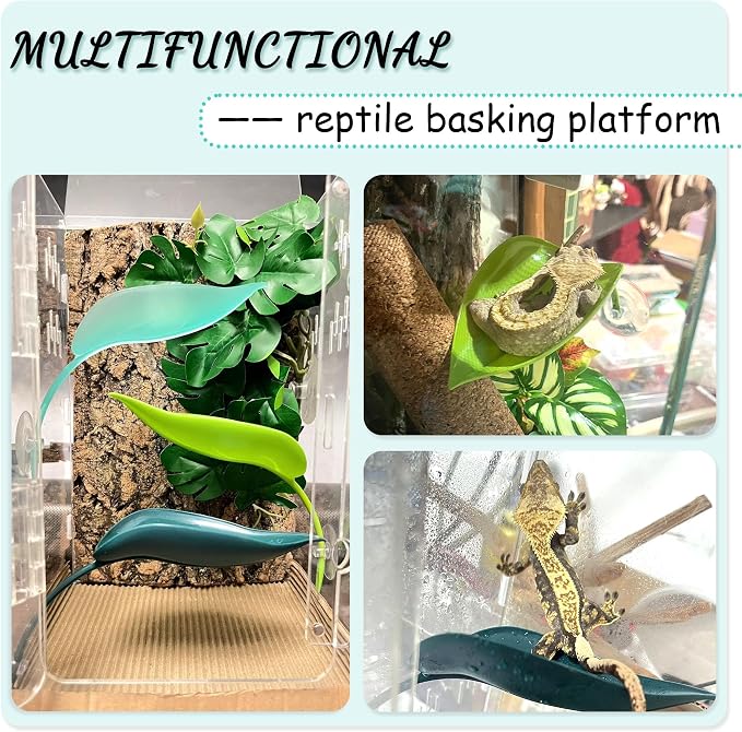 Tree Frog Terrarium Accessories, 3PCS Turtle Basking Platform | Aquarium decor with 3 suction cups, multifunctional reptile tank accessories for leopard gecko, snake, gecko, bearded dragon