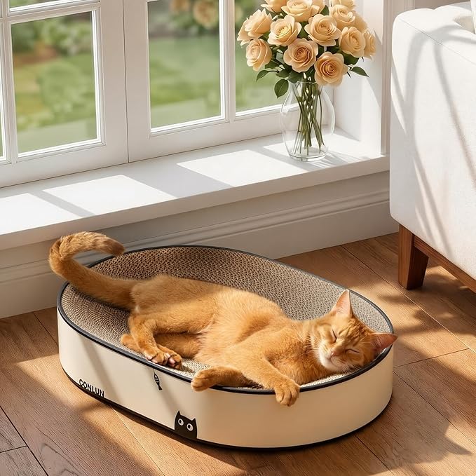 Conlun Oval Cat Scratcher Bed | Scratching Bowl Lounge for Cats | Large | Corrugated Cardboard Pad | Concave Shape | No Mess Enclosed Base | Serves as Couch Furniture Protector