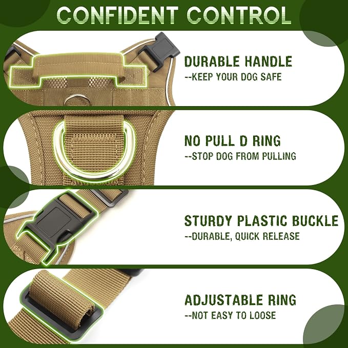 Tactical Molle Vest Mesh Dog Harness with 10 Removale Pet Patches | Breathable Service Dog harness with Double Soft Padded Handle for Small Dog, Reflective Military Pet Vest for Walk Hiking