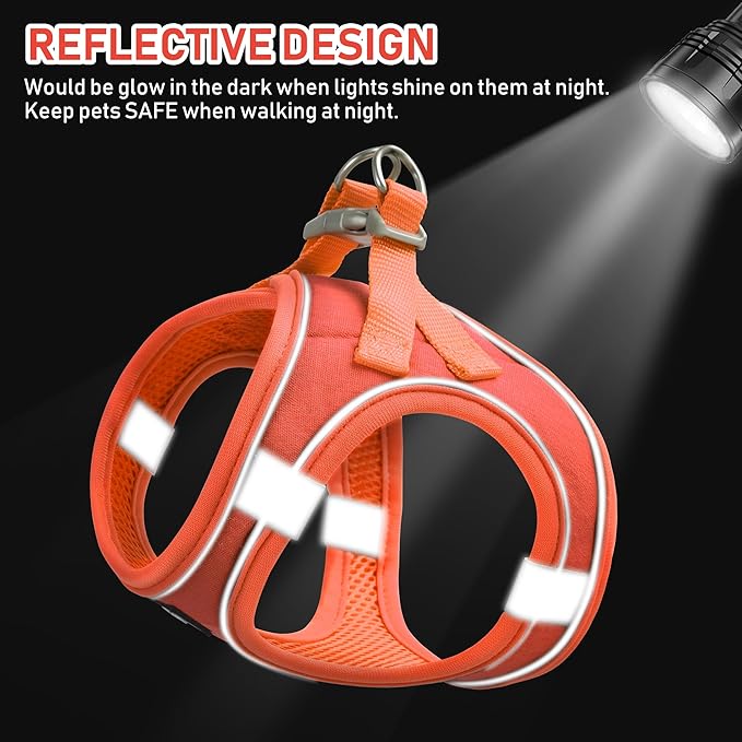 GAMUDA Small Pet Harness Collar and Leash Set, Step in No Chock No Pull Linen Fabric Soft Mesh Dog Vest Harnesses Reflective for Dogs Puppy Cats Kitten Rabbit (Orange, XS)
