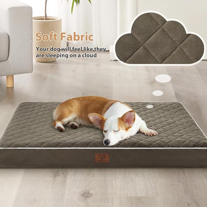 WNPETHOME Orthopedic Waterproof Extra Large Senior Dogs Bed for Comfy Sleep | XL Washable Ped Bed with Removable Cover, Multi-Needle Quilting XL Crate Bed for Large Sized Dog Relax, Dark Green 42x30 Inch