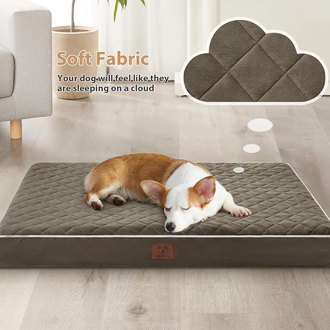WNPETHOME Orthopedic Waterproof Large Sized Senior Dogs Bed for Comfy Sleep | Washable Ped Bed with Removable Cover, Multi-Needle Quilting Large Dogs Crate Bed for Dog Relax, Dark Green 36x27 Inch